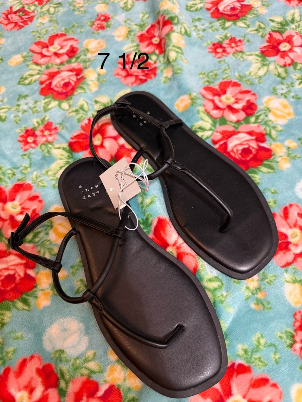 a new day Black Minimal T-Strap Sandals - Women